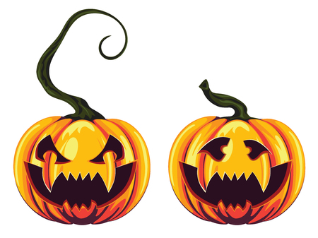 Halloween pumpkins with scary faces on white background.のイラスト素材