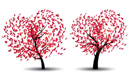 Abstract tree with stylized red leaves illustration.のイラスト素材