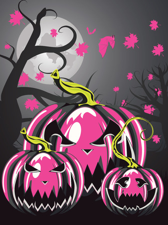 Scary halloween pumpkins in the forest at night.のイラスト素材