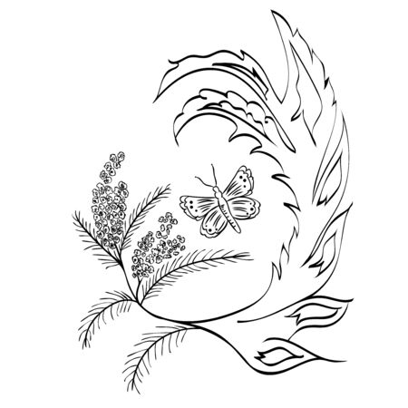 Abstract colorful flourish with butterfly, decorative ornament.のイラスト素材