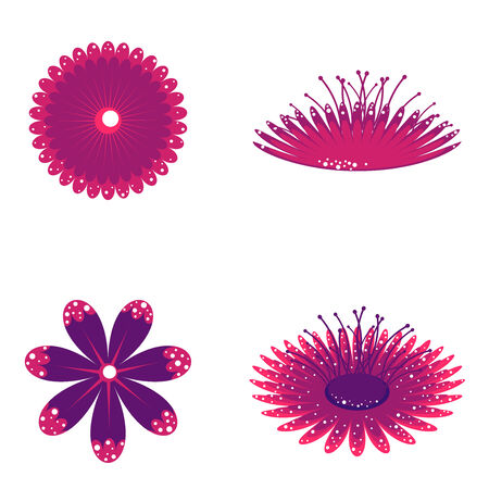 Abstract cartoon purple flowers set on white background.のイラスト素材