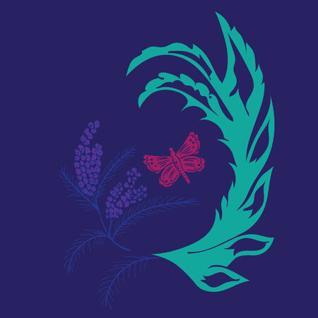 Abstract colorful flourish with butterfly, decorative ornament.のイラスト素材