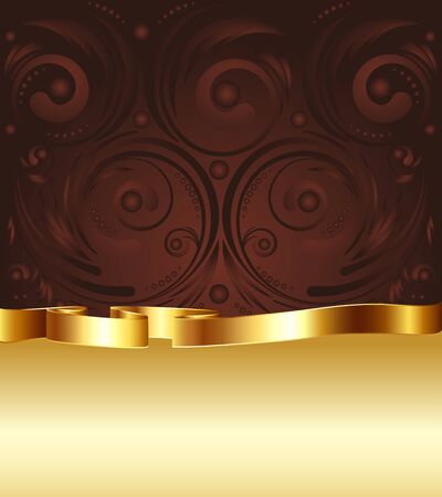 Decorative brown and gold background with floral elements.のイラスト素材