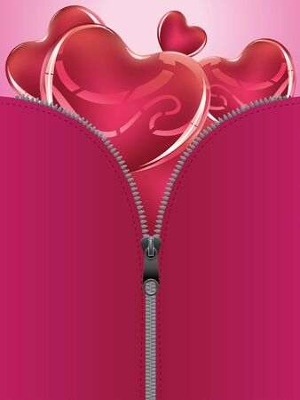 Zipper opening to reveal a soft glossy red heart.のイラスト素材