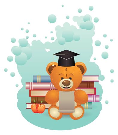 Cute teddy bear illustration with books, back to school background.のイラスト素材