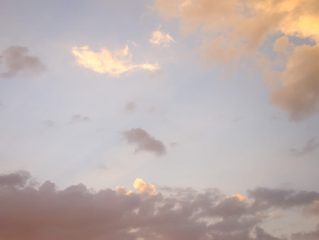 Photo of summer sky with clouds at sunset time.