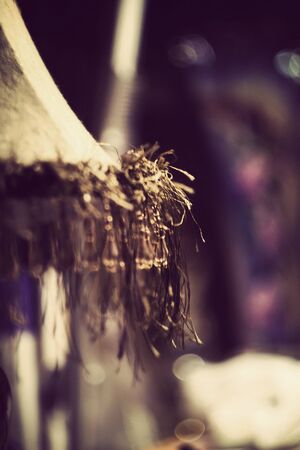 Close up of night lamp, vintage photo effect with soft grain.の写真素材