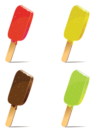 Set of tasty cartoon ice cream on wood stick.のイラスト素材