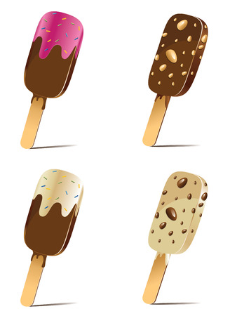 Set of tasty cartoon ice cream on wood stick.のイラスト素材
