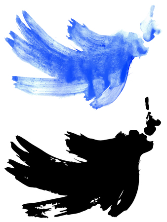 Watercolor paint strokes of bright blue color on white background.のイラスト素材