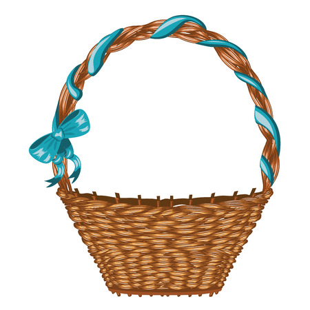 Illustration of brown wicker basket on white background.のイラスト素材