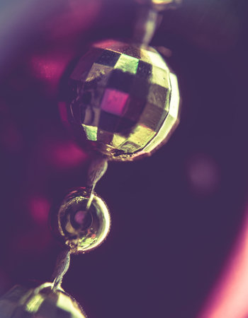 Extremely close up of colorful Christmas decorations background.