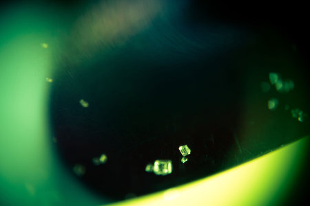 Extremely close up of small sugar crystals, defocused background.