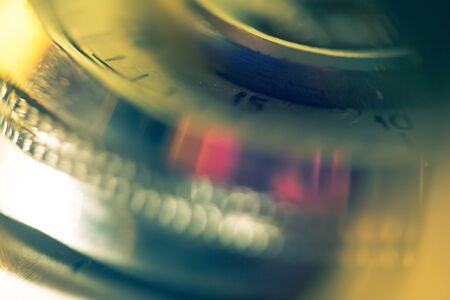 Extremely close up image of a vintage camera details, defocused background.の写真素材