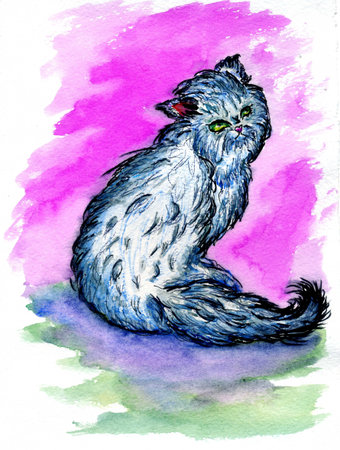 Grunge sketch of a cute Persian cat, abstract illustration.の写真素材