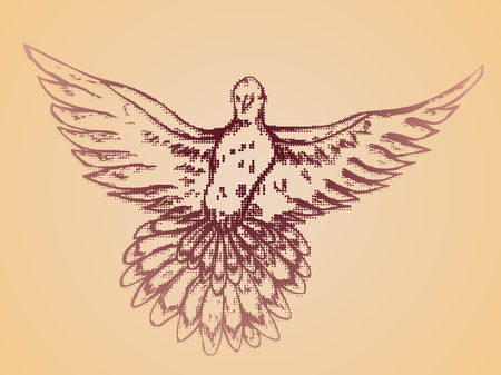 Grunge decorative sketch of a pigeon, dove, hand drawn illustration.のイラスト素材