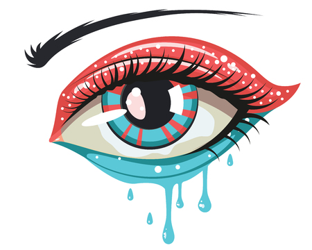 Female eye in red and blue colors, melting paint makeup.のイラスト素材