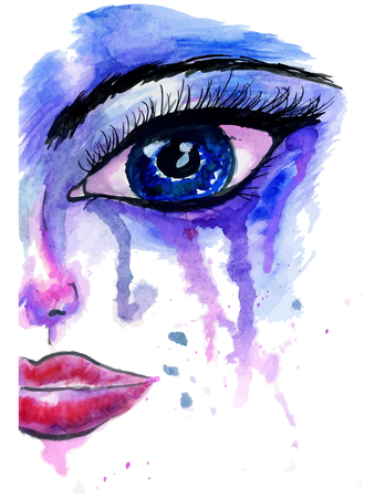Abstract stylized female face, hand drawn illustration.のイラスト素材