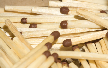 Close up of match sticks in a box, shallow depth of field.の写真素材