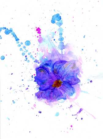 Abstract stylized flower in watercolor with splatters on white background.の写真素材