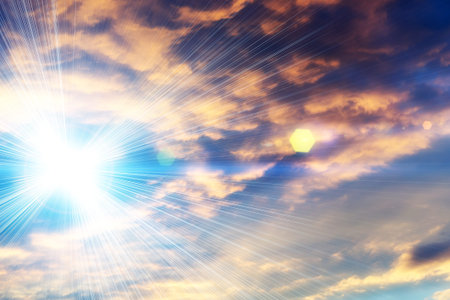 Dramatic sky background with UFO lights, surreal landscape.
