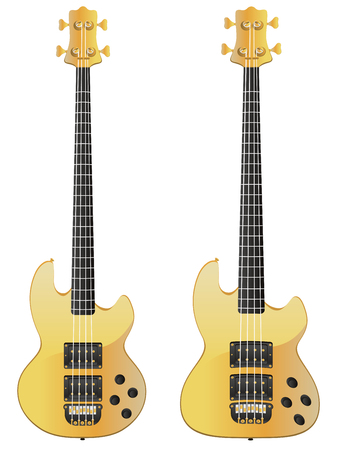 Modern electric guitar of yellow color on white background.のイラスト素材