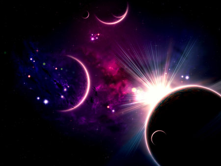 Fantastic space stars, alien planets and nebulas.