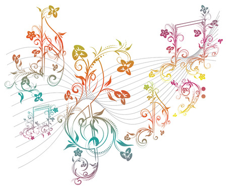 Set of music notes with floral elements on white background.のイラスト素材