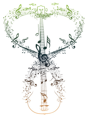 Stylized silhouette of an abstract guitar with music notes.のイラスト素材