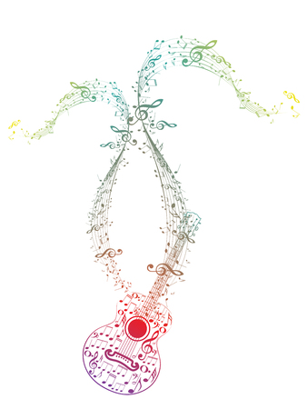 Stylized silhouette of an abstract guitar with music notes.のイラスト素材