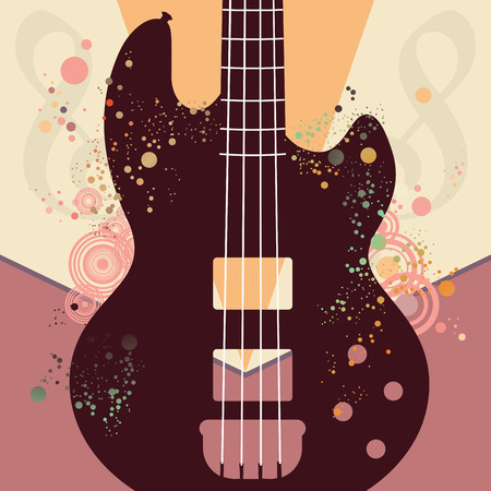 Decorative vintage style music poster with guitar silhouette.のイラスト素材
