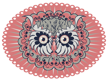 Decorative graphic owl head with abstract ornament illustration.のイラスト素材