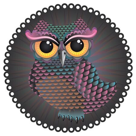 Cute stylized owl of blue and pink color.のイラスト素材