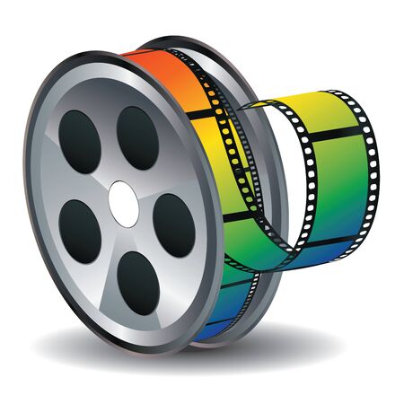 Film reel icon with colorful tape on white background.のイラスト素材