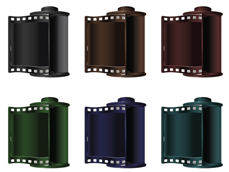 Set of colorful vintage reels of 35mm photo film on white background.のイラスト素材