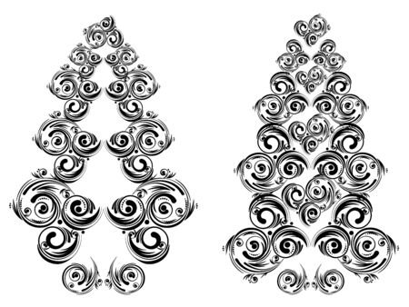 Decorative Christmas tree made of floral swirls.のイラスト素材