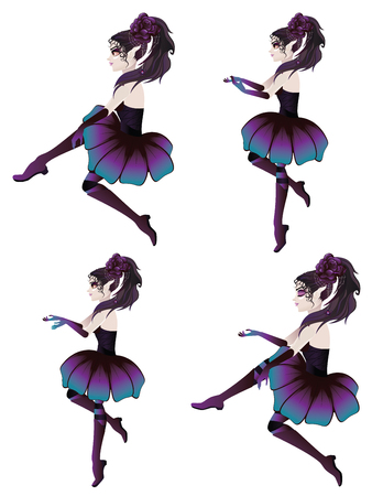 Fantasy cute elf girl in dark purple dress illustration.のイラスト素材