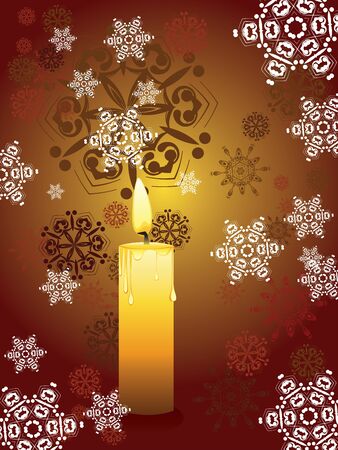 Decorative snowflakes and candle over red background.のイラスト素材