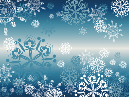 Winter illustration with decorative snowflakes on blue background.のイラスト素材