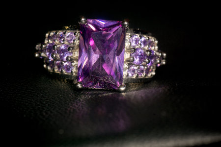 Fashion silver ring with big purple amethyst.