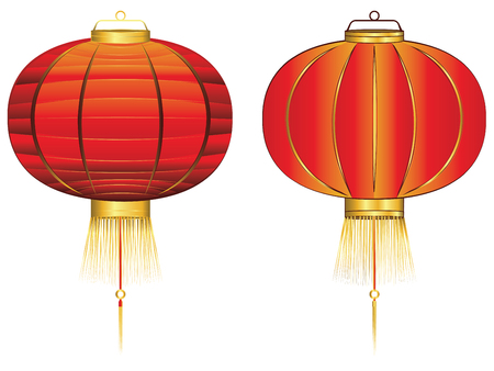 Decorative oriental Asian red paper lantern illustration.のイラスト素材