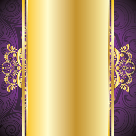 Vintage pruple background with decorative gold ribbon and floral ornament.のイラスト素材