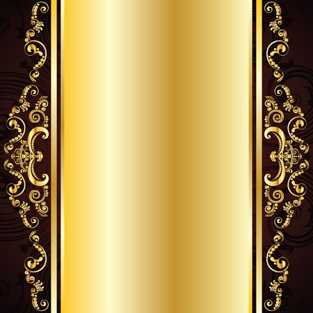 Vintage red background with decorative gold ribbon and floral ornament.のイラスト素材