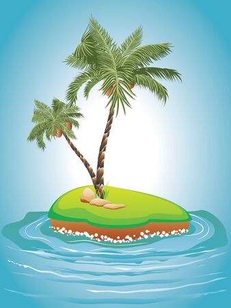 Tropical island with palm trees illustration and sea waves.のイラスト素材