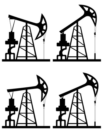 Abstract cartoon oil pump working silhouette set.のイラスト素材