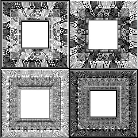 Square frame with simple ornament, or doodle style in black and white.のイラスト素材