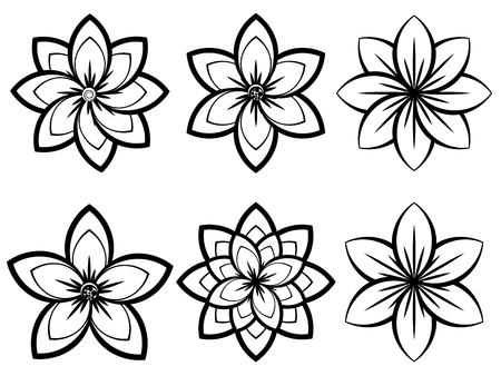 Set of different stylistic flowers in black and white.のイラスト素材