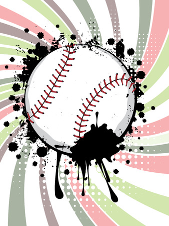 Detailed baseball ball on grunge background with colorful rays.のイラスト素材