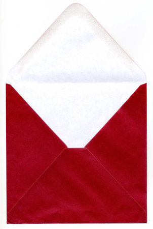 Blank square greeting card envelope of red color.