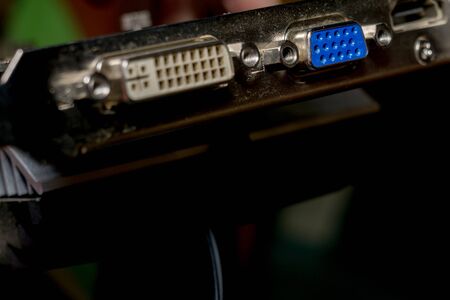Video card with VGA and DVI connectors close up background.の写真素材